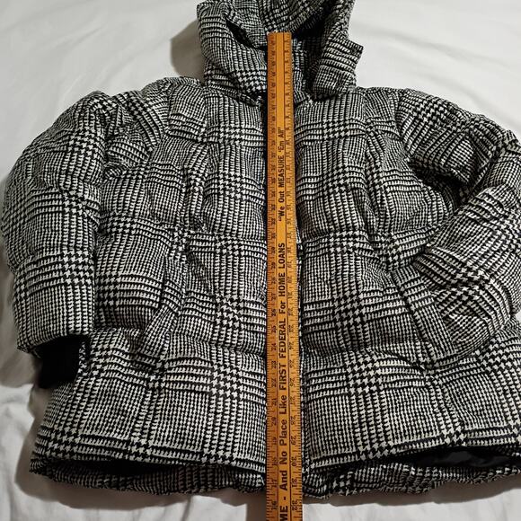 Lisa Rinna Collection 1X Puffer Coat Houndstooth Black/White Detachable Hood - Picture 9 of 12